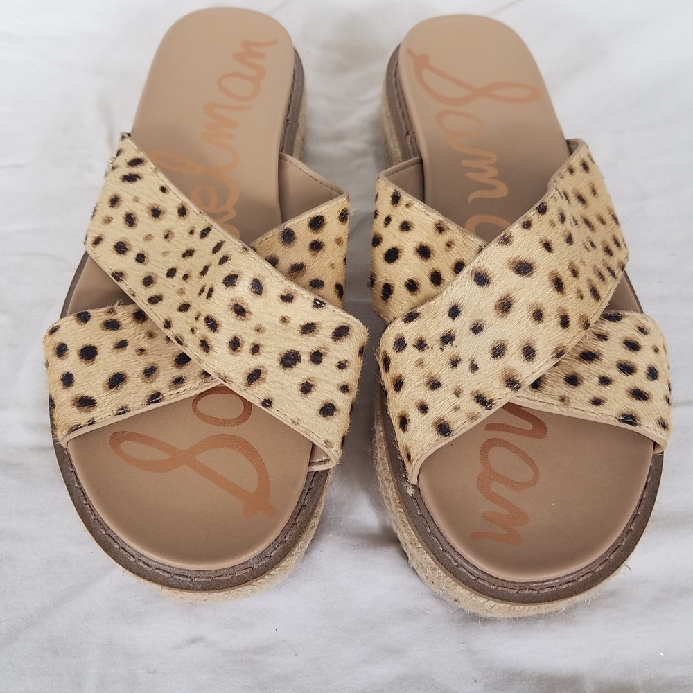 Sam Edelman Adaley Sandals Womens 7.5 Tan Cheetah Calf Hair Excellent Espadrille